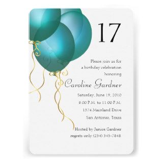 Any Number Birthday Turquoise Balloons Personalized Announcement