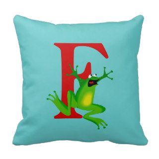 Monogram initial letter F cute frog cartoon custom Pillow