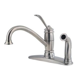 Pfister Brookwood Single Handle Mid Arc 3 Hole Kitchen Faucet with Side Spray in Stainless Steel F 034 3ALS