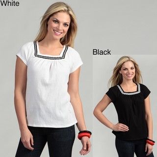 Requirements Women's Embellished Neck Top FINAL SALE Short Sleeve Shirts