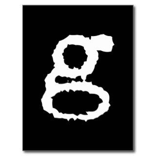 lowercase letter g in white postcard