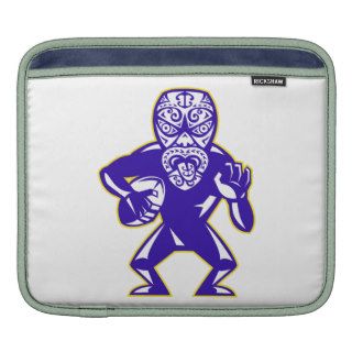 Maori Mask Rugby Player Running With Ball Fending iPad Sleeves