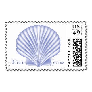 KRW Custom Name Sea Shell Beach Wedding Postage Stamps