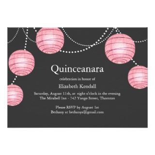 Gray & Pink Party Lantern Quinceanera Invitation