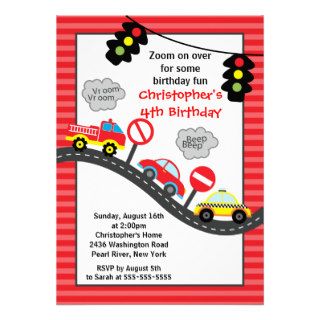 Cute Trucks & Cars Birthday Party Invitation