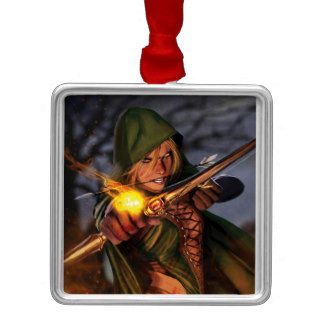Robyn Hood #1C Female Archer with Flaming Arrow Christmas Tree Ornaments