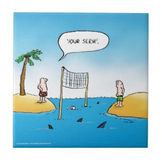 Shark Volleyball Funny Cartoon Tile