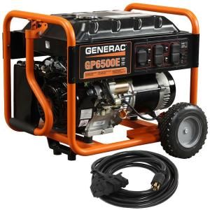 Generac GP6500E 6500 Watt Electric Start Gas Powered Portable Generator with Generator Cord 6515