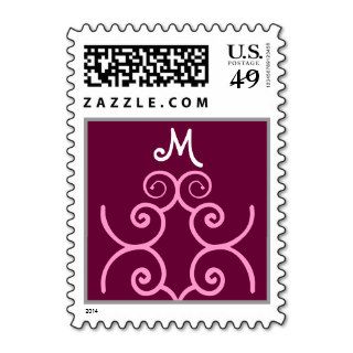 Letter M  Pink & Maroon Art Deco Monogram Stamp