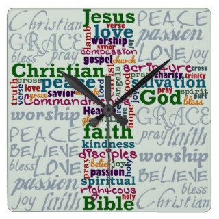 Christian Religious Word Art Cross Clock