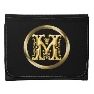 Initial M Letter in Gold Leather Trifold Wallet