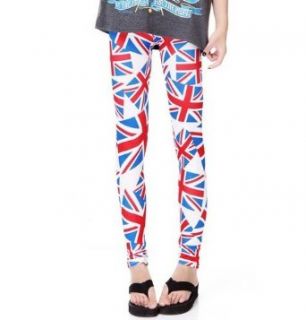 ECOSCO Women Patriot Patriotic Great Britain British UK Country Flag Legging Tregging Tight Ankle Length Footless One Size (S/M)Blue Red White Clothing