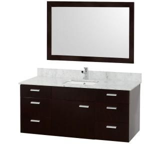 Wyndham Collection Encore 52 in. Vanity in Espresso with Marble Vanity Top in Carrara White and White Porcelain Under Mounted Square Sink WCS400052ESCW