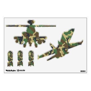 Camouflage Military Plane Helicopter and Bombs Wall Graphic