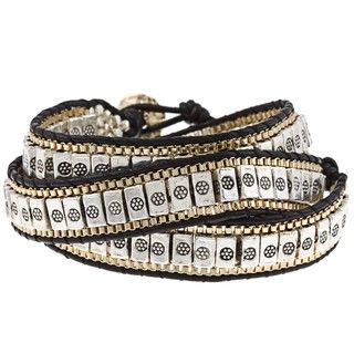 Nakamol Silver Beads With Gold Tone and Leather Wrap Fashion Bracelets