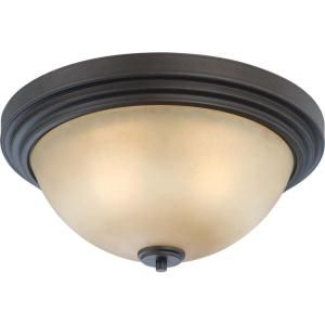 Glomar 3 Light Flush Dome Fixture with Saffron Glass Finished in Dark Chocolate Bronze HD 4132