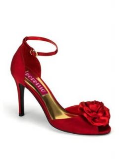 Red Satin Peep Toe Sandal   8 Shoes