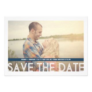 Navy Strip Photo Save The Date Invites