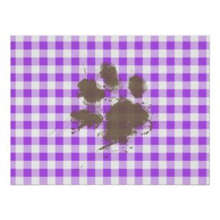 Purple Checkered Gingham; Funny Dog Poster