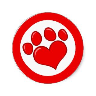 Love Paw Print  Animals Causes Red White Love Round Sticker