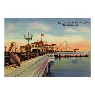 St. Petersburg, Florida Pier with Pelican 1950 Print