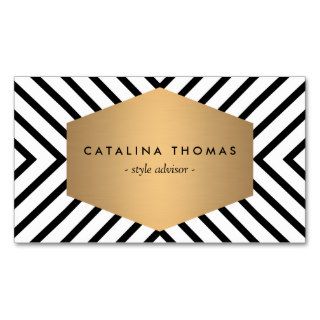 Retro Mod Black and White Pattern with Gold Emblem Business Card Template