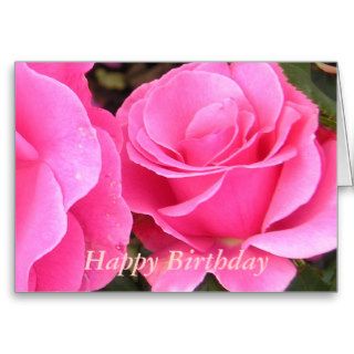 Happy Birthday Two Pink Roses Greeting Card