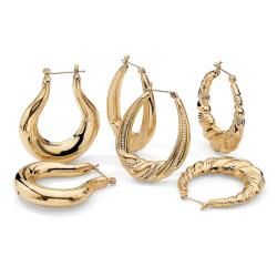 Goldtone Three pair Hoop Brass Earring Set with Saddleback Clasp Palm Beach Jewelry Gold Overlay Earrings
