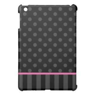 Pink and Black Polka Dot Stripes iPad Mini Case