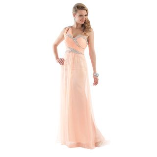 Daniella Women's Soft Peach Rhinestone Trim One shoulder Gown Daniella Prom Dresses
