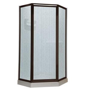 American Standard Prestige 16.6 in. x 24.1 in. x 16.6 in. x 68.5 H Neo Angle Shower Door in Oil Rubbed Bronze with Hammered Glass AMOPQF2.436.224