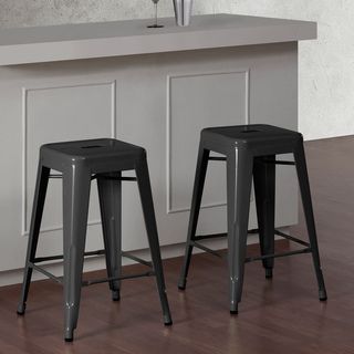 Tabouret 24 inch Charcoal Grey Metal Counter Stools (Set of 2) Dimensions Bar Stools