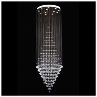 Rain Drop Design 21 Lights Height 102" Contemporary Cone Crystal Chandelier with Polished Chrome Round Base    
