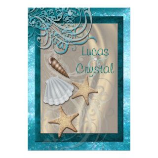 Shimmering Seashell Teal Beach Wedding Invitation