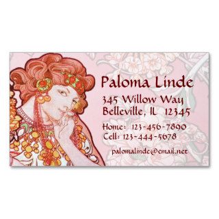 Mucha Art Nouveau Woman & Flowers Business Cards