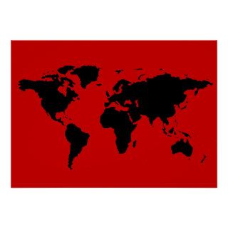 black and red world map print