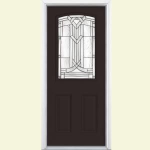 Masonite Chatham Camber Top Half Lite Painted Smooth Fiberglass Entry Door with Brickmold 42165