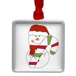 Snowman With Colorful Candy Cane Christmas Ornament