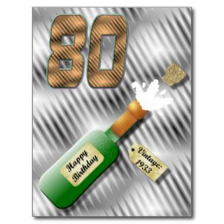 Popping Champagne Bottle 80th Birthday Postcard