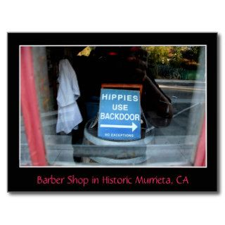 Sign in Barber Shop Window, Murrieta, CA Post Cards