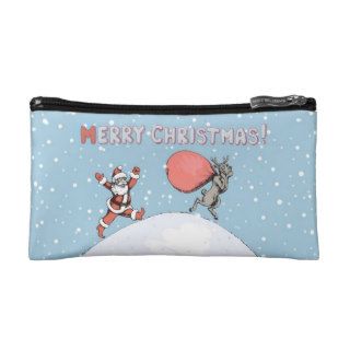 Reindeer  makes jokes with Santa Claus. Cosmetic Bags