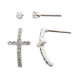 Bridge Jewelry Crystal Cross and Stud Earring Set