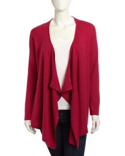 Silk Cashmere Cascading Open Front Cardigan, Tulip Pink