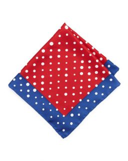 Handmade Dotted Pocket Square, Navy/Red