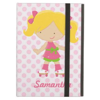 Personalized Pink Polka Dots Blonde Roller Skating iPad Case