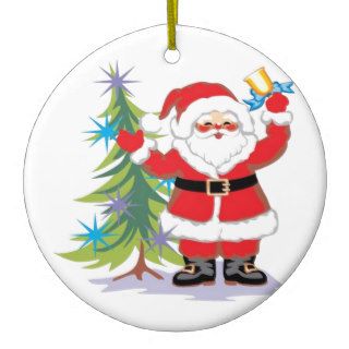 Cute and Happy Santa Claus Ringing a Bell Ornament