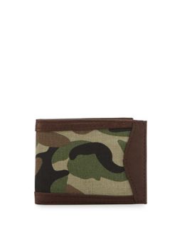 Camo Leather Trimmed Billfold, Brown