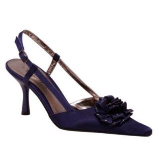 Wild Rose Pointy Toe Sling back Ankle Buckle Navy Blue Satin Dress Shoes Ice 104 (5.5) Shoes