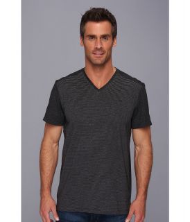 Calvin Klein S/S Jersey Stripe V Neck Tee Mens Short Sleeve Pullover (Black)