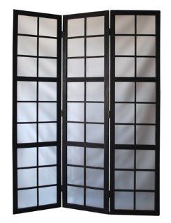 3 Panel Black Frost PVC Sqaure Pattern Wood Screen Divider  